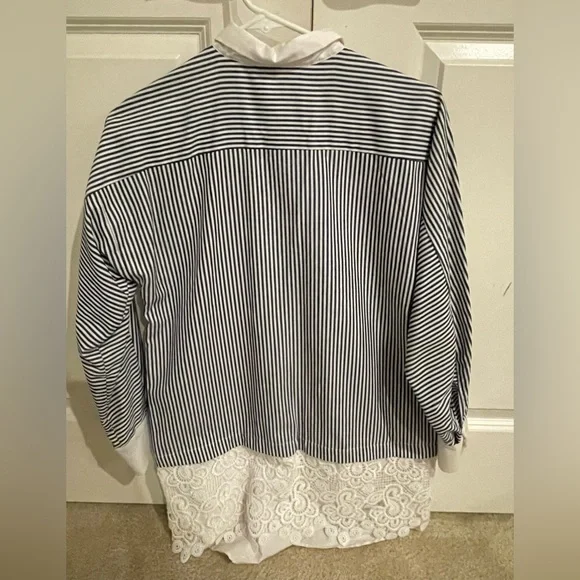 Zara Striped Contrasting Lace Shirt Dress Top - Picture 4 of 5